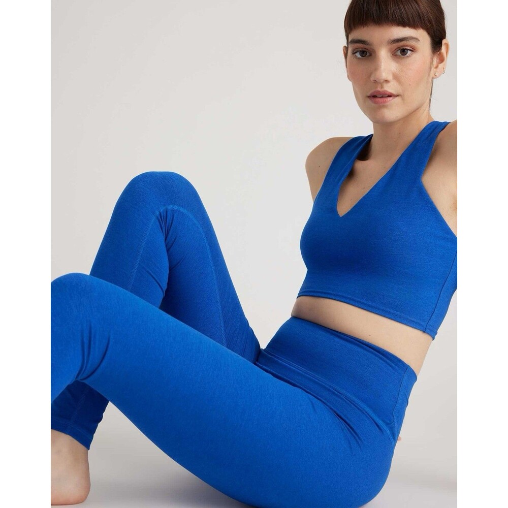 Quince Ultra-Soft V-Neck Cropped Bra Tank Athletic Minimalist Royal Blue Size M